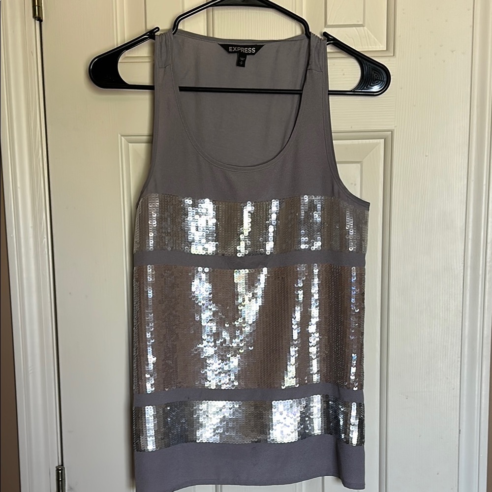 Express Gray Sequin Sleeveless Tank Top